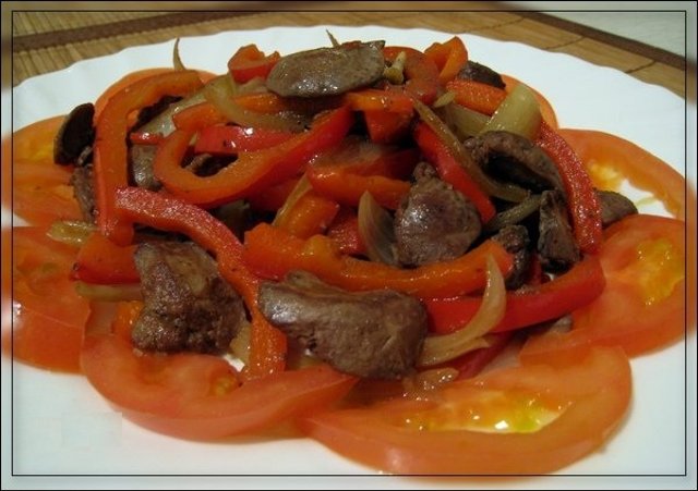 Печень куриная с болгарским перцем рецепт