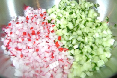 Окрошка на кефире - приготовление