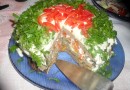 Печеночный  торт с овощами