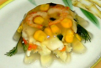 Заливное из рыбы с креветками