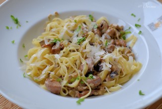 Таглиателли с грибами и баклажанами