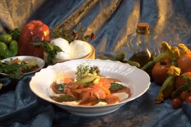 Рецепт Салат "Капрезе" с обжаренными овощами и тимьяном