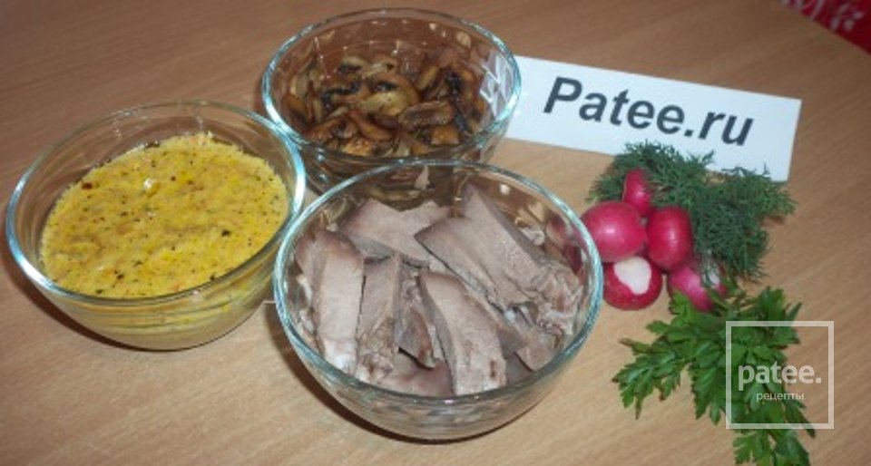 Язык  с грибами  в сметане - Шаг 3