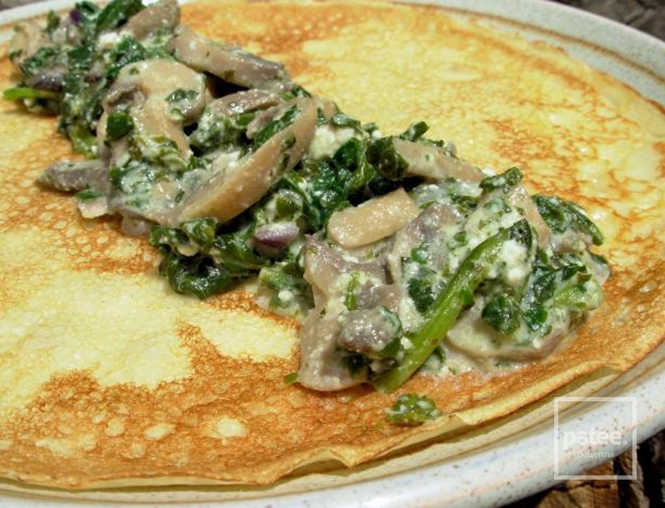 Крепы с сыром, грибами и шпинатом - Шаг 7