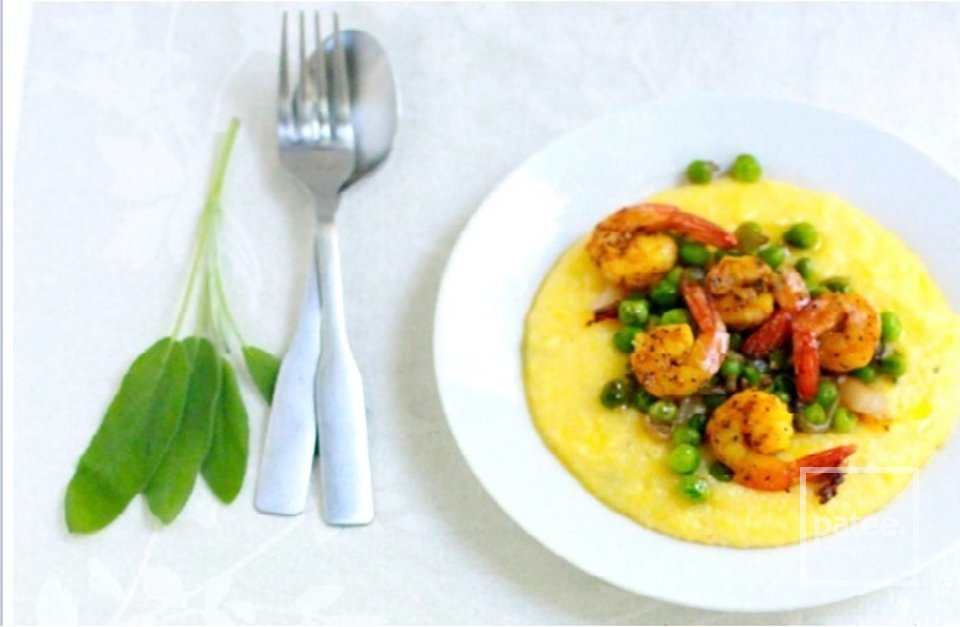 Полента с хрустящим горошком и жареными креветками - Шаг 6