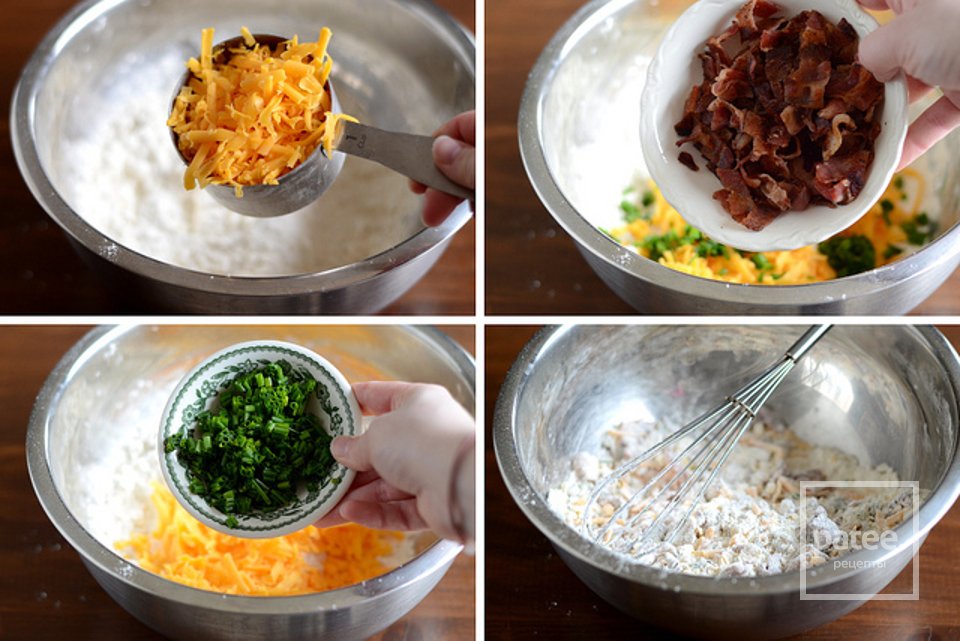 Пирог с зеленым луком, беконом и сыром Чеддер - Шаг 5