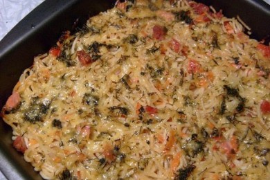 Запеканка с овощами,омлетом и спагетти - приготовление