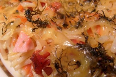 Запеканка с овощами,омлетом и спагетти - приготовление