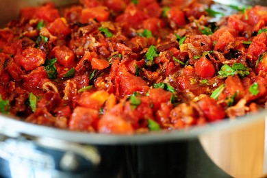 Капеллини с беконом и томатами - приготовление