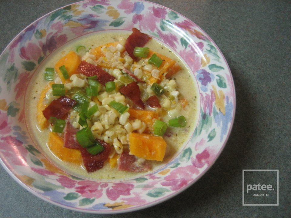 Похлебка из кукурузы с луком, беконом и картофелем - Шаг 6