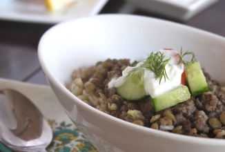 Острый салат с чечевицей и бараниной