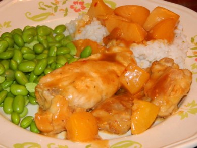 Рецепт Пряная курица с персиками
