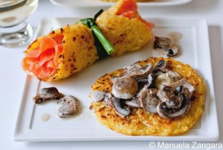 Рёшти с грибами и лососиной