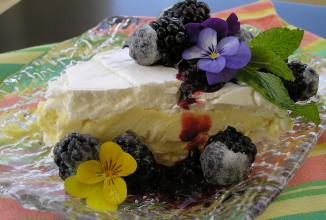 Торт-безе с лаймовой начинкой и ежевичным соусом