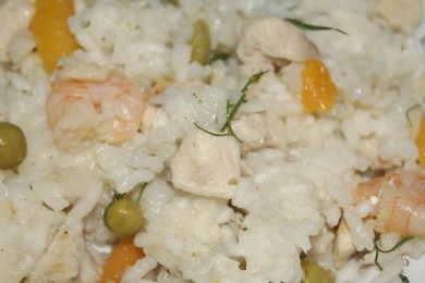 Рис с курицей и креветками - приготовление