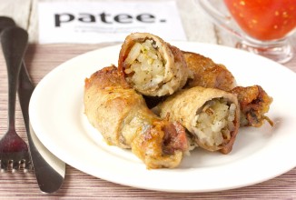 Свиные рулетики с шампиньонами и салом