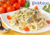 Спагетти с говядиной и шампиньонами