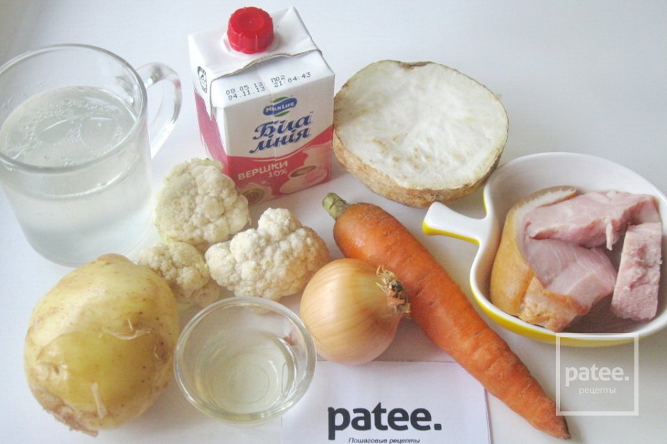 Суп с цветной капустой, ветчиной и сливками - Шаг 1