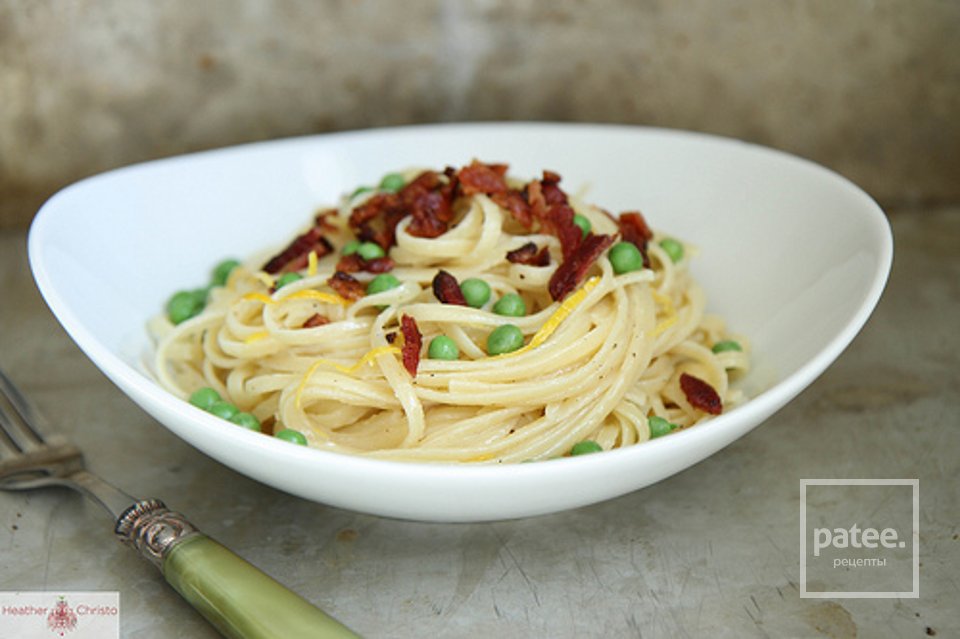 Лимонная паста с горошком и беконом - Шаг 9