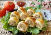 Слоеные рулетики с мясным фаршем