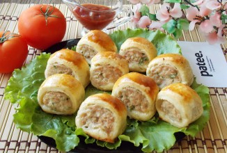 Слоеные рулетики с мясным фаршем