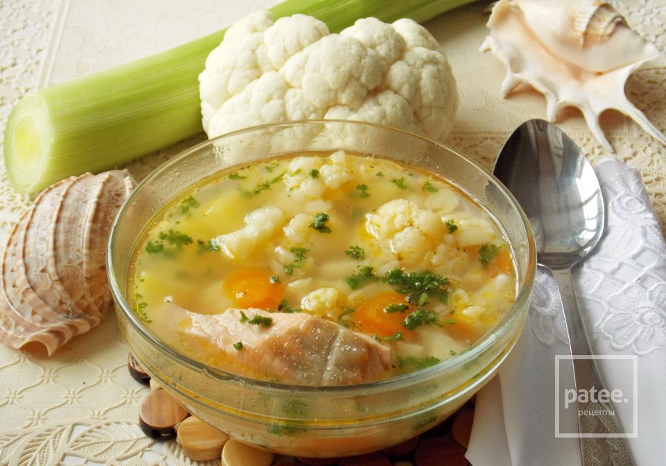 Суп из форели с цветной капустой и луком - пореем - Шаг 19