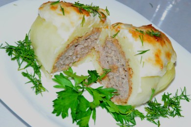 Рецепт Котлетка в картошке под сырной шапкой
