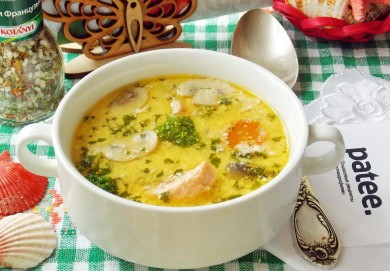 Рецепт Сырный суп с семгой