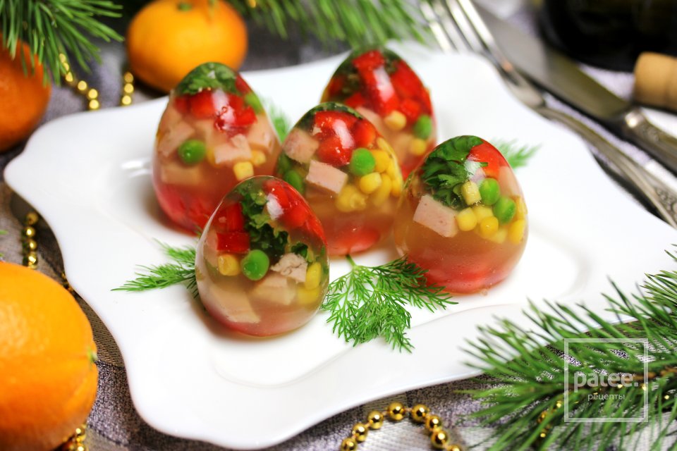 Заливное Яйца Фаберже с ветчиной и овощами - Шаг 10