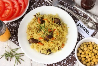 Рис с белыми грибами и куриными сердечками в мультиварке