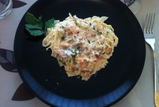 Тальятелле с курицей и грибами в сливочном соусе👌