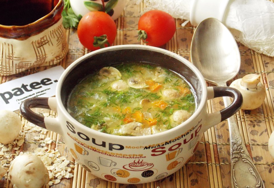 Суп с овсянкой и грибами