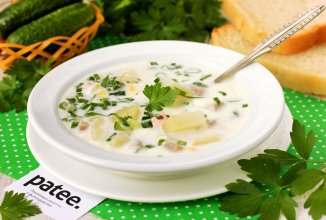 Окрошка с индейкой на бульоне