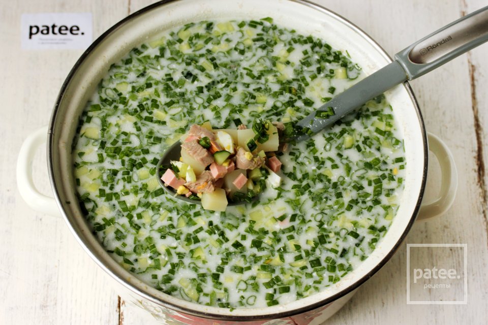 Окрошка с индейкой на бульоне - Шаг 11