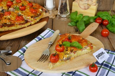 Рецепт Кабачковая пицца с грибами и колбасой