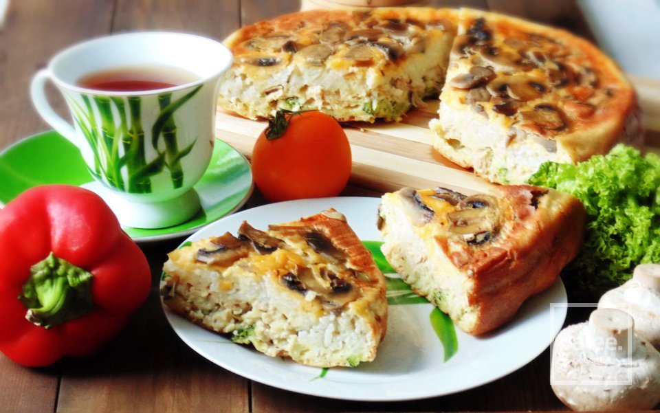 Заливной пирог с мясом, рисом и грибами - Шаг 18