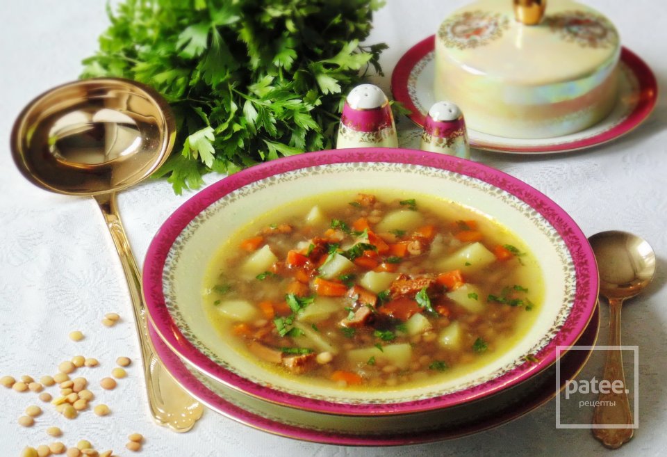 Суп с индейкой, зелёной  чечевицей и лисичками - Шаг 16