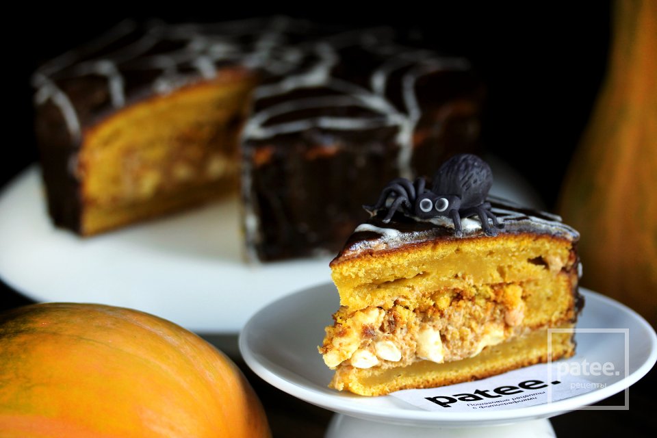 Тыквенный торт Паутинка на Хэллоуин - Шаг 25