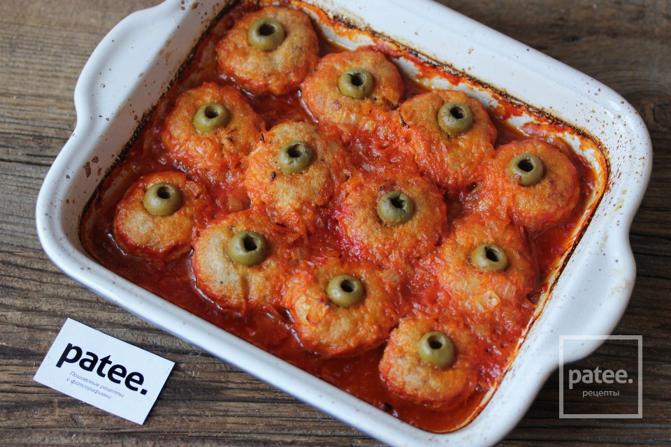 Куриные шарики в красном соусе Глаза на Хэллоуин - Шаг 12