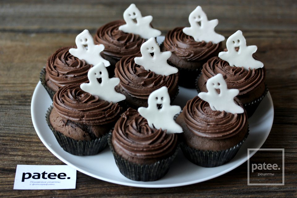 Шоколадно-кофейные кексы с кремом на Хэллоуин - Шаг 17