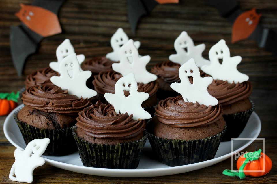 Шоколадно-кофейные кексы с кремом на Хэллоуин - Шаг 21