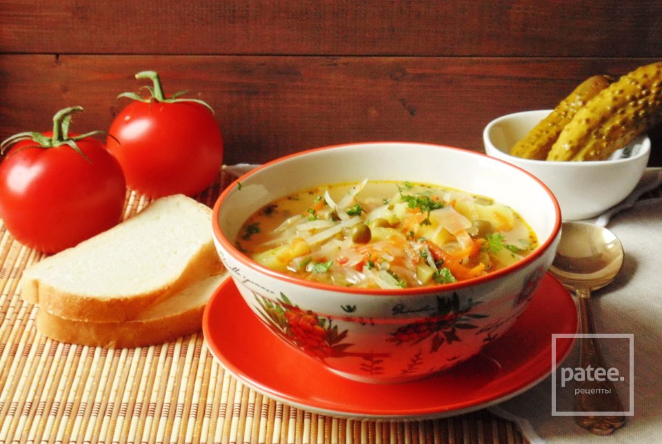 Щи с зеленым горошком и солеными огурцами - Шаг 13