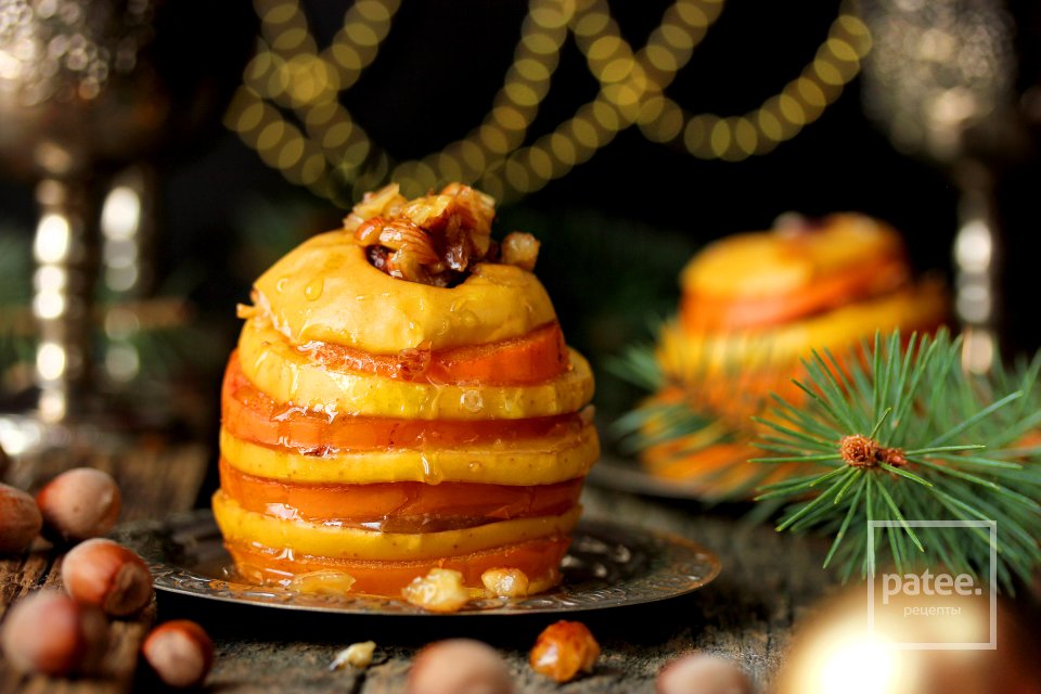 Десерт из яблок и хурмы, запечённых с мёдом и орехами - Шаг 13