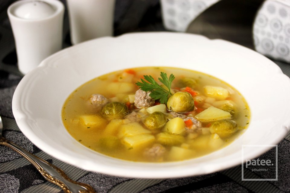 Суп с фрикадельками и брюссельской капустой - Шаг 14