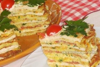 Кабачково-куриный тортик с овощами