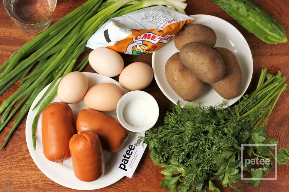 Окрошка на сметане с колбасой - Шаг 1