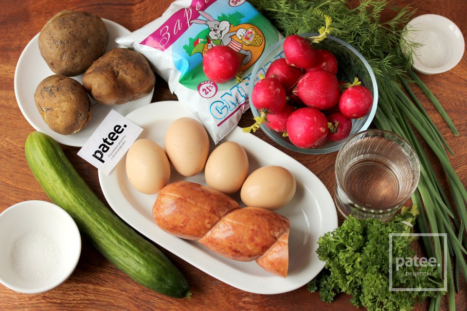 Окрошка с редисом на воде со сметаной - Шаг 1