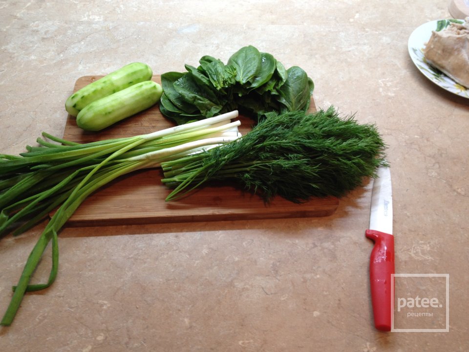 Окрошка с говяжьим языком и шпинатом! - Шаг 5