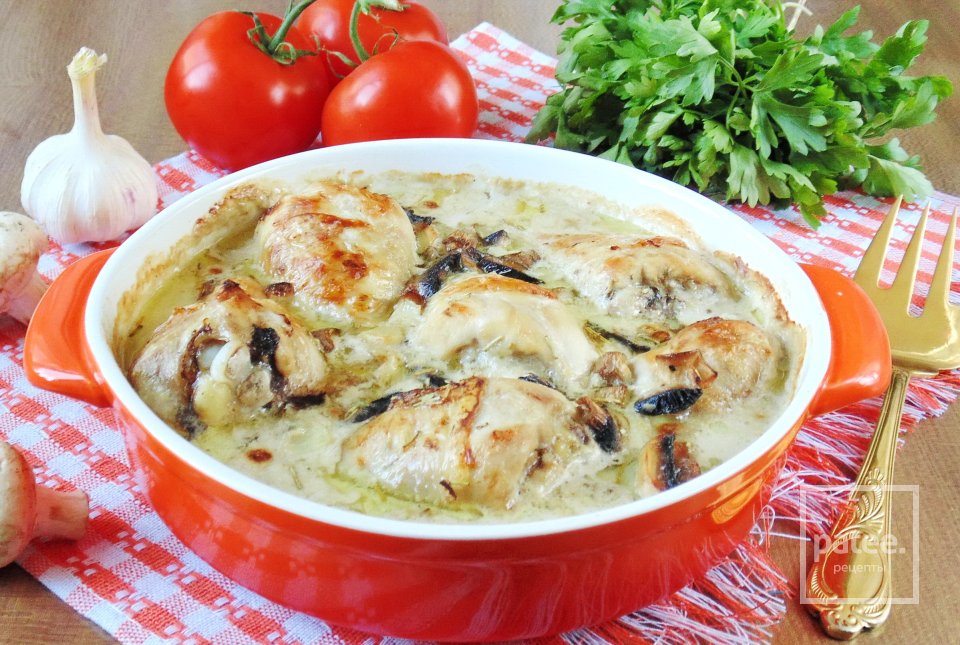 Куриные голени с грибами запеченные в сливках - Шаг 14