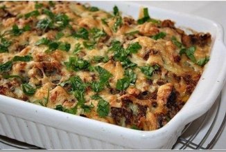Картофельная запеканка с фаршем и грибами